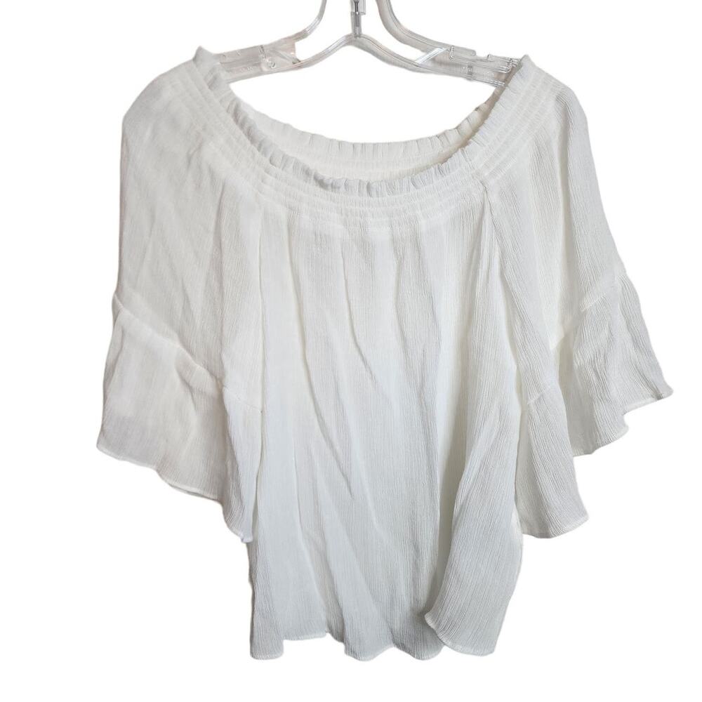 H&M Size 4 White Gauze Wide Ruffle Sleeve Blouse